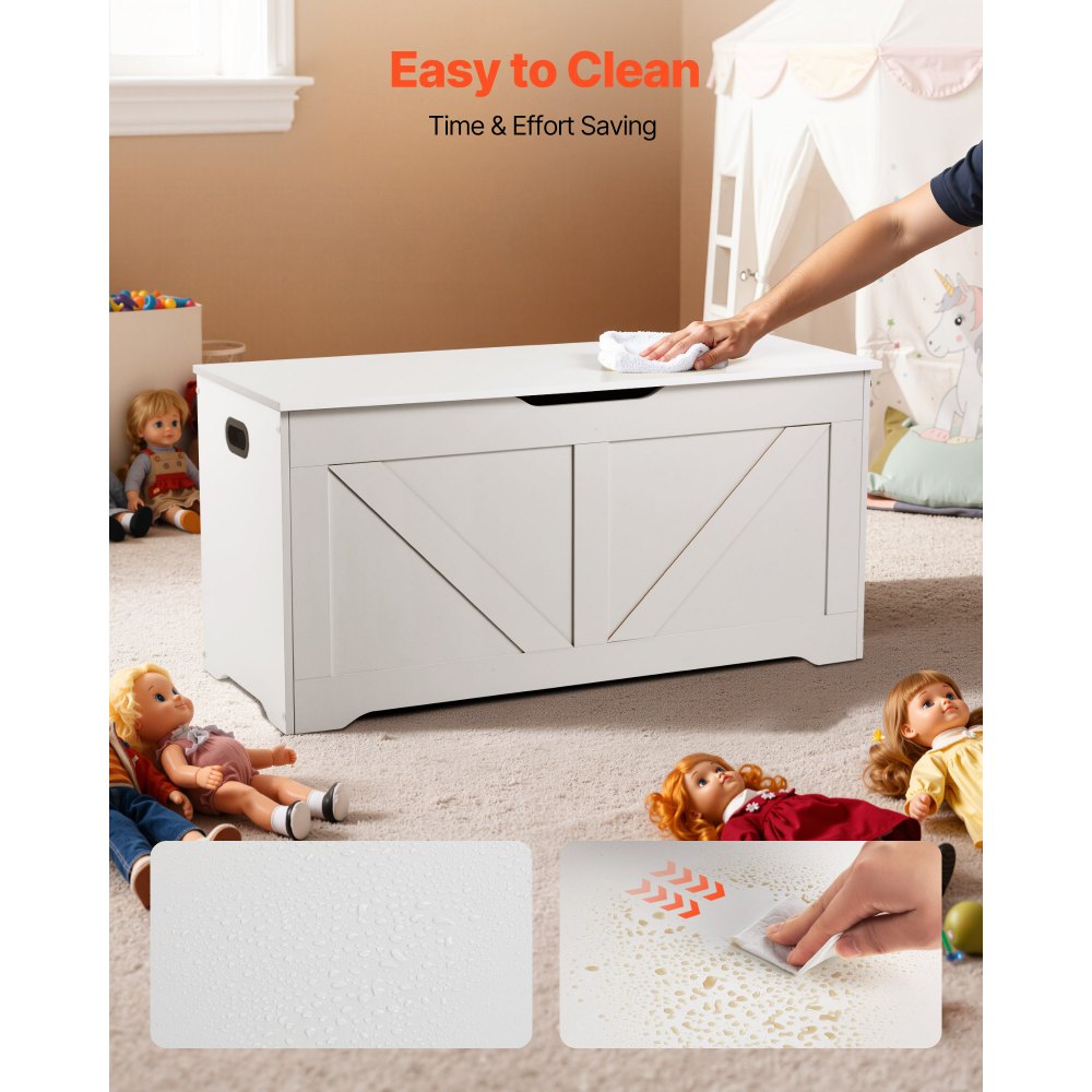 VEVOR Kids Storage Bench, Wooden Toy Box Chest, Large Storage Cabinet with Safety Hinge, Toddlers Storage Bench for Playroom, Living Room or Entryway, Easy Assembly, 38.98 x 15.55 x 18.9 in, White