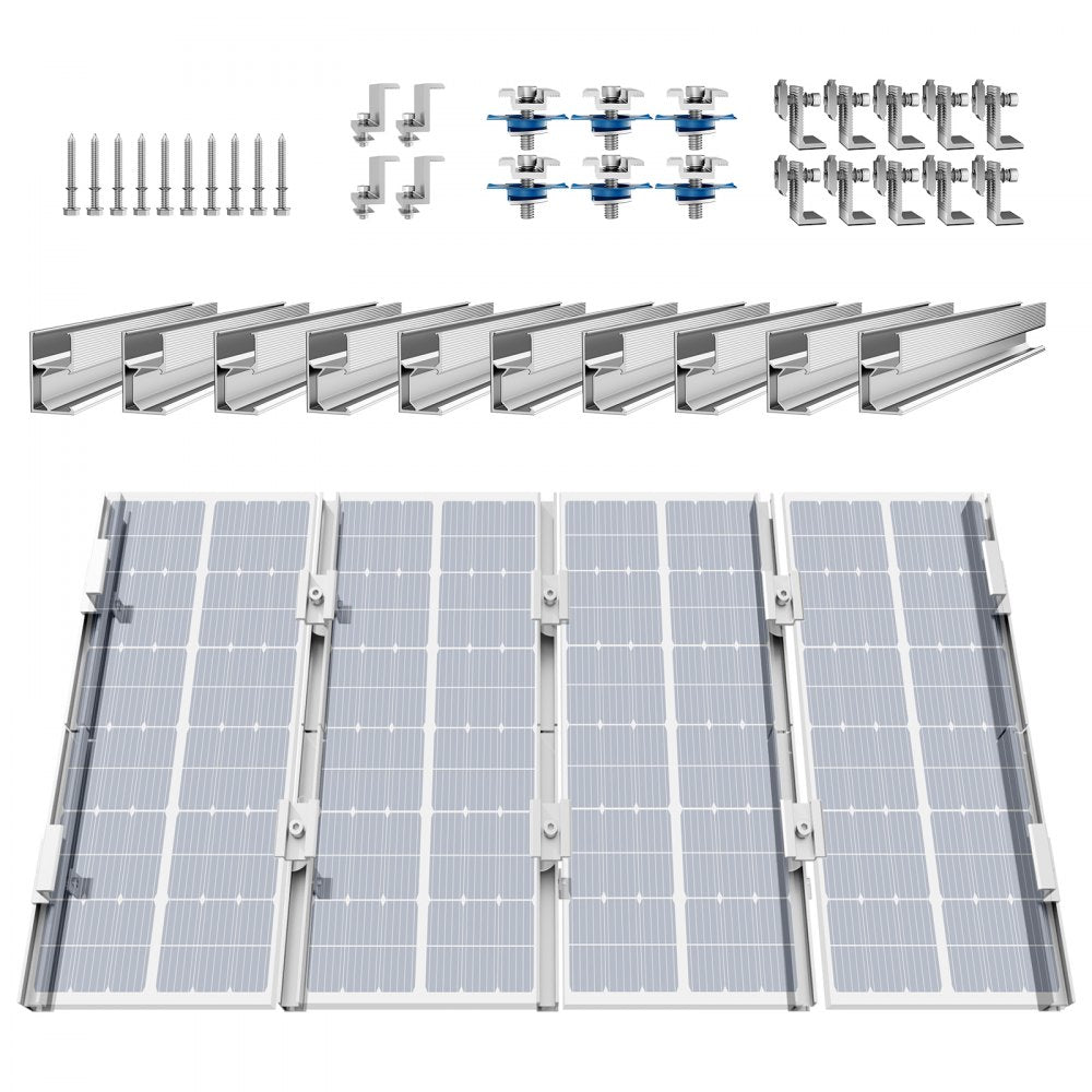 VEVOR Solar Panel Mounting Brackets, Solar Panel Mount Kit with 10 x 4" Mini Rails, 4 End Clamps and 6 Mild Clamps, Solar Panel Mount Brackets for Metal Roof, Concrete Roof, Wood Roof, Tile Roof