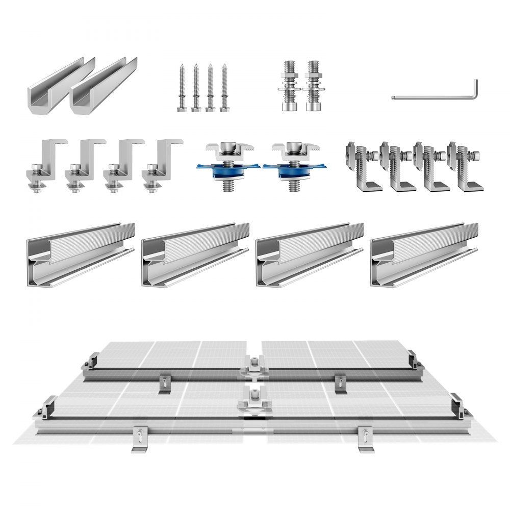 VEVOR Solar Panel Mounting Brackets, Solar Panel Mount Kit with 4 x 30" Aluminum Rails, 4 End Clamps and 2 Mild Clamps, Solar Panel Mount Brackets for Metal Roof, Concrete Roof, Wood Roof, Tile Roof