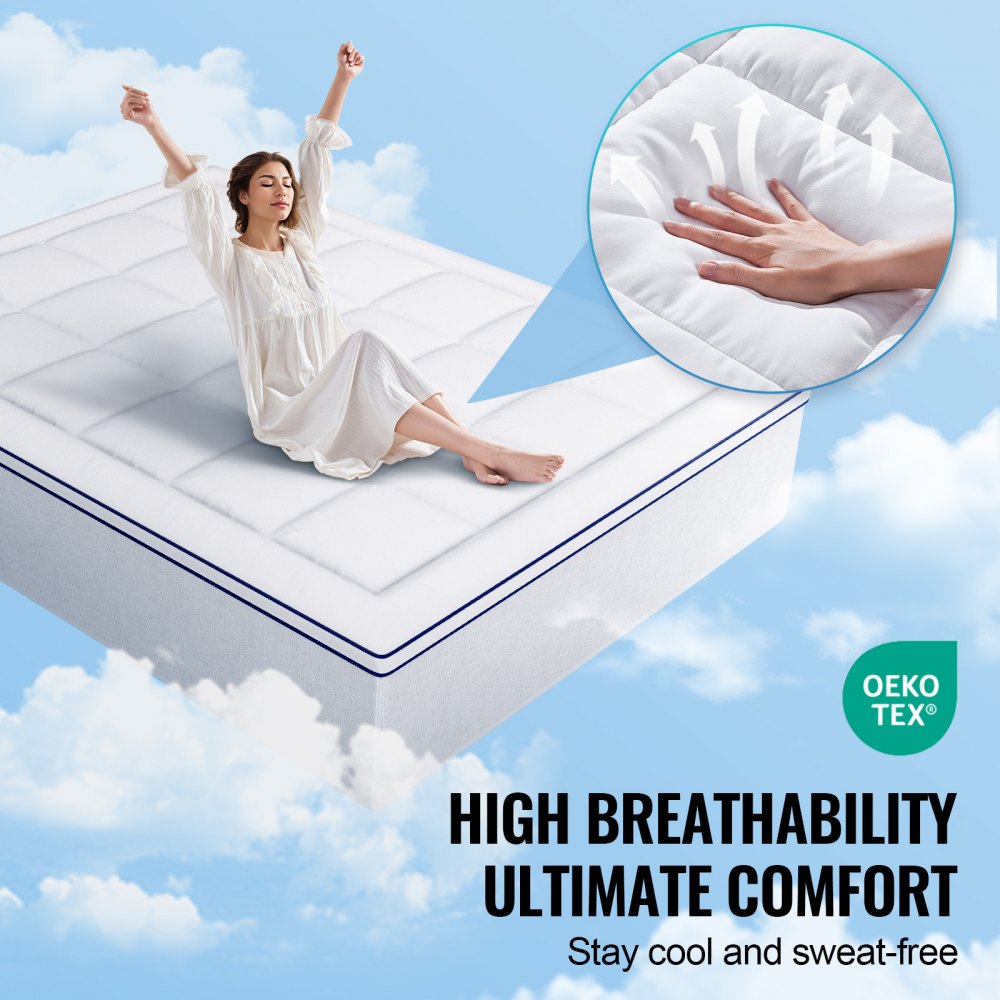 VEVOR Mattress Topper, Queen Size, 1" Thickness, Fiber Fill Pad with Detachable and Washable Layer, Comfortable Supportive, Cooling, Breathable, with Detachable Bedside Pocket for Holding Small Items