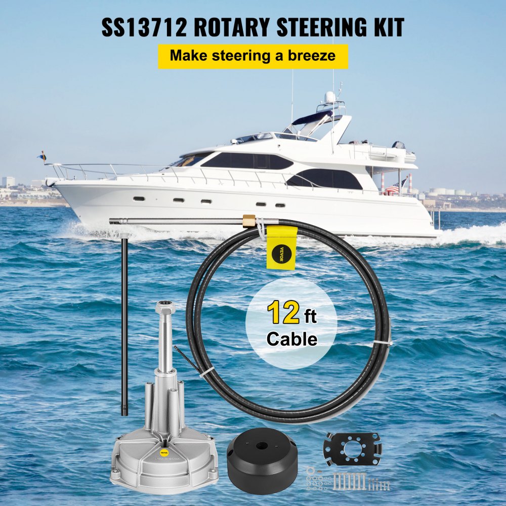 Outboard Boat Steering With 12’ Steering Cable Marine Steering System 3/4'' Shaft