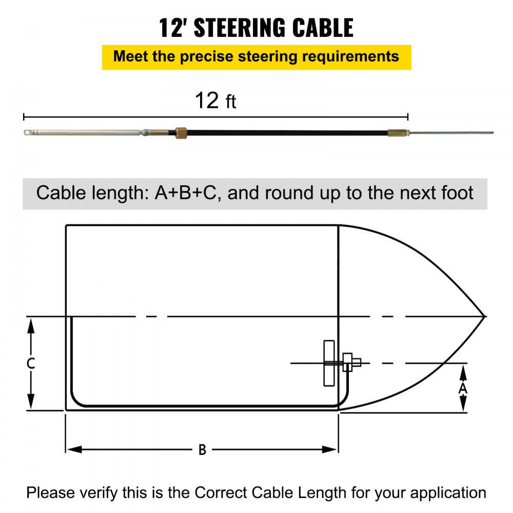 Outboard Boat Steering With 12’ Steering Cable Marine Steering System 3/4'' Shaft