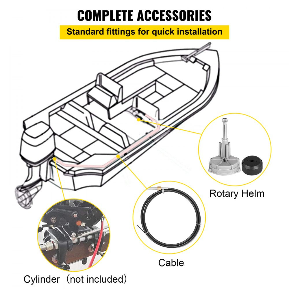 Outboard Boat Steering With 12’ Steering Cable Marine Steering System 3/4'' Shaft