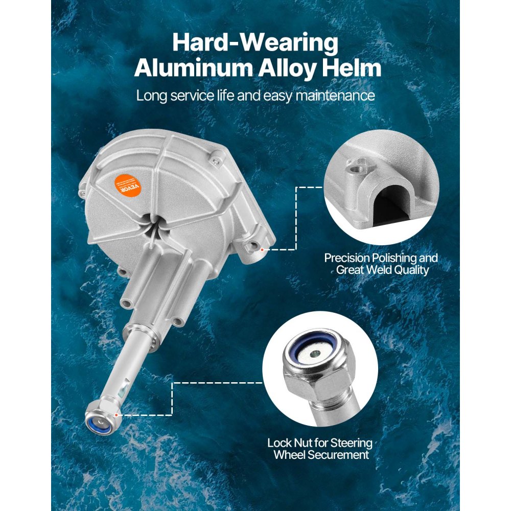 VEVOR Outboard Steering System 14\' Outboard Steering Kit 14 Feet Boat Steering Cable with 13\" Wheel Durable Marine