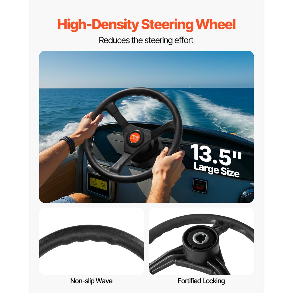VEVOR Outboard Steering System 14\' Outboard Steering Kit 14 Feet Boat Steering Cable with 13\" Wheel Durable Marine