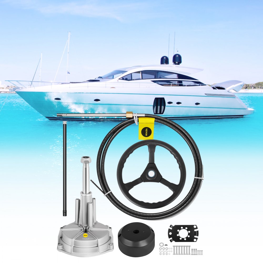 VEVOR Outboard Steering System 14\' Outboard Steering Kit 14 Feet Boat Steering Cable with 13\" Wheel Durable Marine