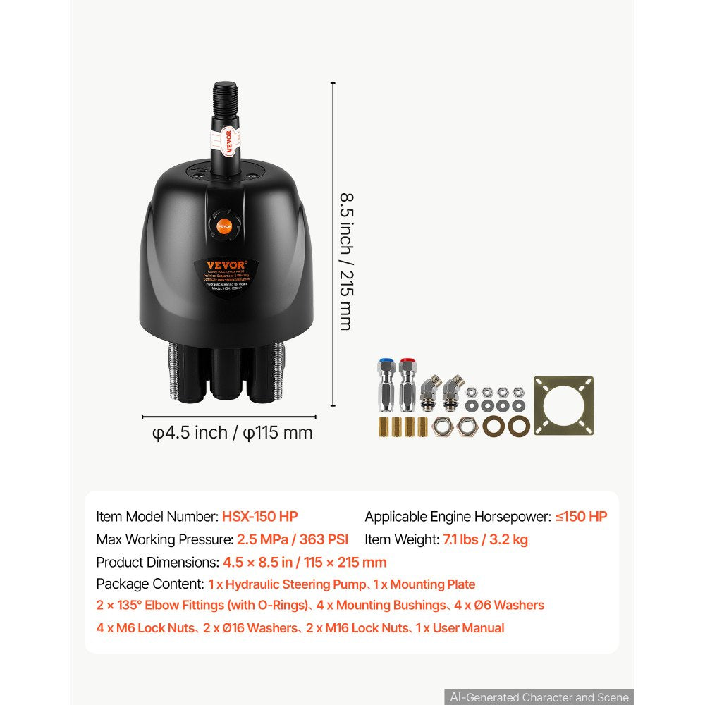 VEVOR Hydraulic Steering Helm Pump 150 HP Outboard Hydraulic Pump for Boats, Marine Boat Steering System, 2.5 MPa Max Work Pressure, Aluminum Alloy Housing, Built-in Lock Valve, Replaceable Shaft Seal