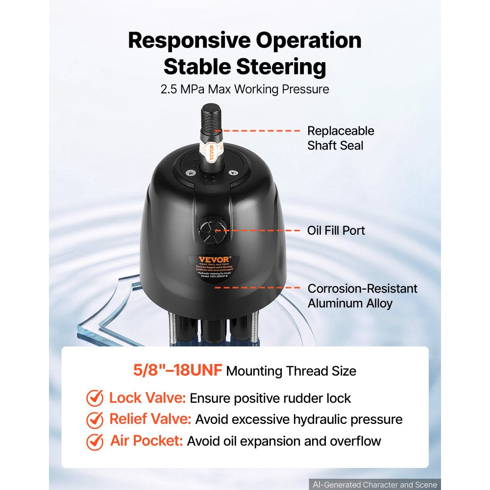 VEVOR Hydraulic Steering Kit 300HP Hydraulic Outboard Steering System 26 ft, Marine Boat Steering System, 2.5 MPa Helm Pump, Two-Way Lock Cylinder, 26 Feet High-Strength Hoses, for Single-Engine Use