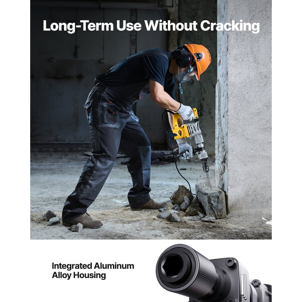 VEVOR Demolition Jack Hammer, 1400W Electric Jackhammer Heavy Duty, 2900 BPM Jack Hammer Concrete Breaker, with 1 Point Chisel, 1 Flat Chisel, Storage Case, Gloves and Goggles, for Demolition