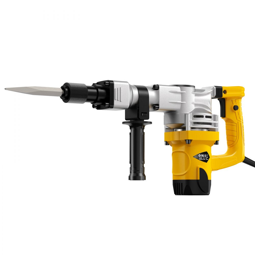 VEVOR Demolition Jack Hammer, 1400W Electric Jackhammer Heavy Duty, 2900 BPM Jack Hammer Concrete Breaker, with 1 Point Chisel, 1 Flat Chisel, Storage Case, Gloves and Goggles, for Demolition