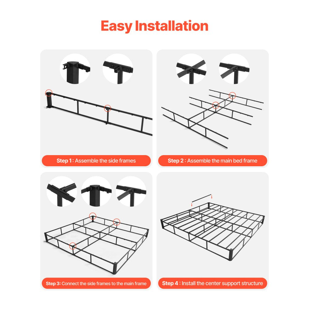 VEVOR Box Spring, Queen Size Bed Frame with Washable Fabric Cloth, Heavy Duty Metal Frame for Queen Bed, 5 in Mattress Foundation, 3500 lbs Max Weight Capacity, Easy Assembly, 79.1L x 59.6W x 5.1H in