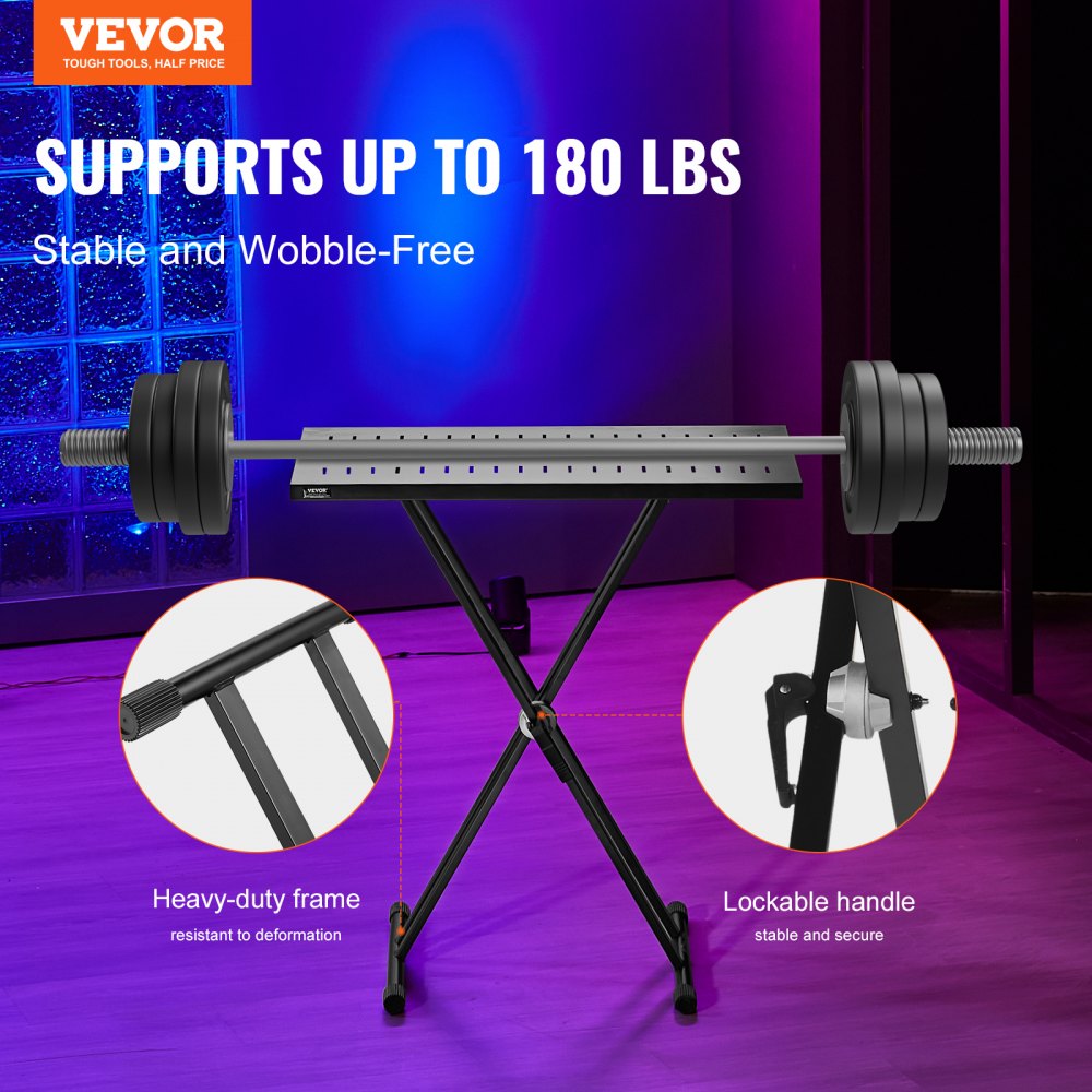 VEVOR DJ Table Stand, 32" x 20" Portable DJ Laptop and Controller Stand, Lightweight DJ Desk DJ Booth Adjustable Height DJ Stand, Foldable Double-X Braced Keyboard Stand & Tabletop, Audio Mixer Stand