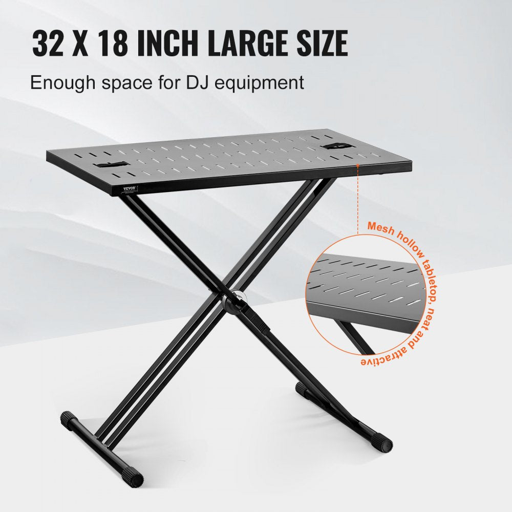 VEVOR DJ Table Stand, 32" x 20" Portable DJ Laptop and Controller Stand, Lightweight DJ Desk DJ Booth Adjustable Height DJ Stand, Foldable Double-X Braced Keyboard Stand & Tabletop, Audio Mixer Stand