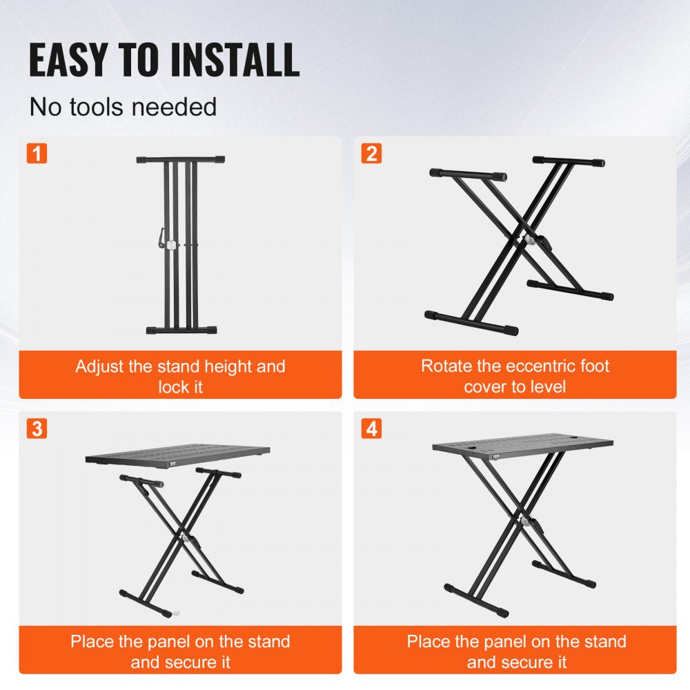 VEVOR DJ Table Stand, 32" x 20" Portable DJ Laptop and Controller Stand, Lightweight DJ Desk DJ Booth Adjustable Height DJ Stand, Foldable Double-X Braced Keyboard Stand & Tabletop, Audio Mixer Stand