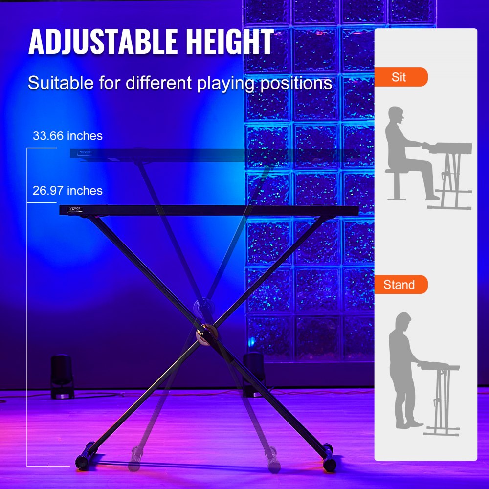 VEVOR DJ Table Stand, 32" x 20" Portable DJ Laptop and Controller Stand, Lightweight DJ Desk DJ Booth Adjustable Height DJ Stand, Foldable Double-X Braced Keyboard Stand & Tabletop, Audio Mixer Stand