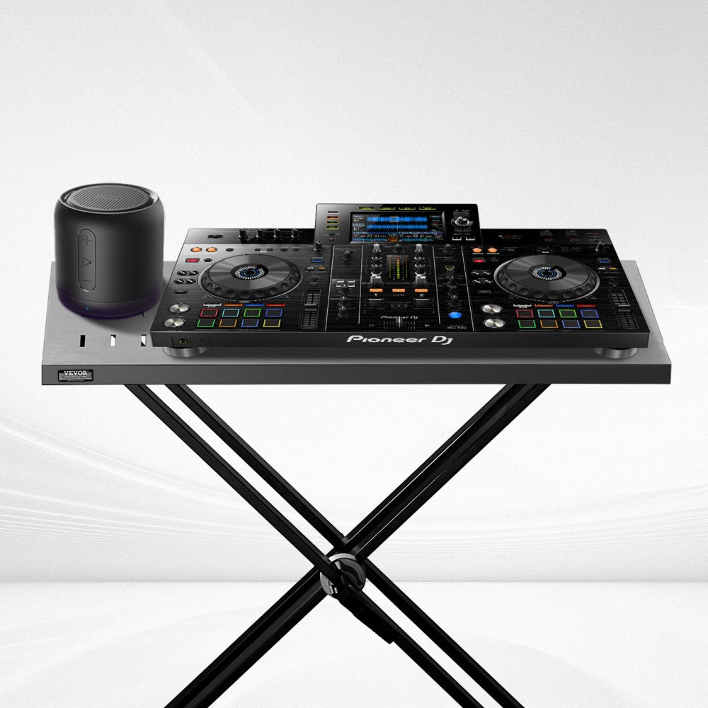 VEVOR DJ Table Stand, 32" x 20" Portable DJ Laptop and Controller Stand, Lightweight DJ Desk DJ Booth Adjustable Height DJ Stand, Foldable Double-X Braced Keyboard Stand & Tabletop, Audio Mixer Stand