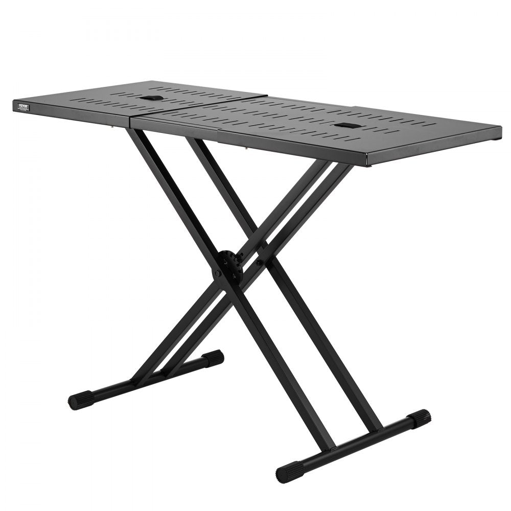 VEVOR DJ Table Stand, (32"-43") x 18" Portable DJ Laptop and Controller Stand, Lightweight DJ Desk DJ Booth Adjustable Height DJ Stand, Foldable Double-X Keyboard Stand & Tabletop, Audio Mixer Stand