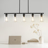 VEVOR 5-Light Kitchen Island Pendant Lights, 60W, Adjustable Dining Room Light Fixture with Clear Glass Lampshade 4 Rods 2 Metal Chains, Metal Frame Farmhouse Linear Chandeliers for Dining Room, E26