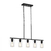 VEVOR 5-Light Kitchen Island Pendant Lights, 60W, Adjustable Dining Room Light Fixture with Clear Glass Lampshade 4 Rods 2 Metal Chains, Metal Frame Farmhouse Linear Chandeliers for Dining Room, E26
