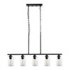 VEVOR 5-Light Kitchen Island Pendant Lights, 60W, Adjustable Dining Room Light Fixture with Clear Glass Lampshade 4 Rods 2 Metal Chains, Metal Frame Farmhouse Linear Chandeliers for Dining Room, E26