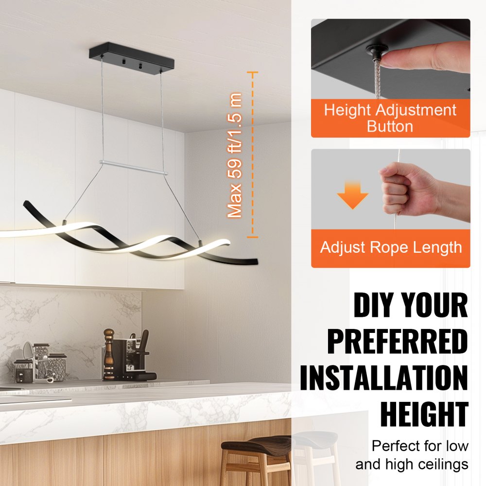 VEVOR Modern Chandelier Light Fixtures, 24W, Dimmable LED Pendant Light with Silicone Lampshade, 3000K / 4000K / 6500K Color Temperature Adjustable Ceiling Lamp, for Kitchen, Dining Room