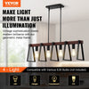 VEVOR 4-Light Kitchen Island Pendant Lights, 60W, Adjustable Dining Room Light Fixture with 2 x 6'' and 6 x 12'' Rods, Industrial Metal Frame Farmhouse Linear Chandeliers Lighting for Dining Room, E26