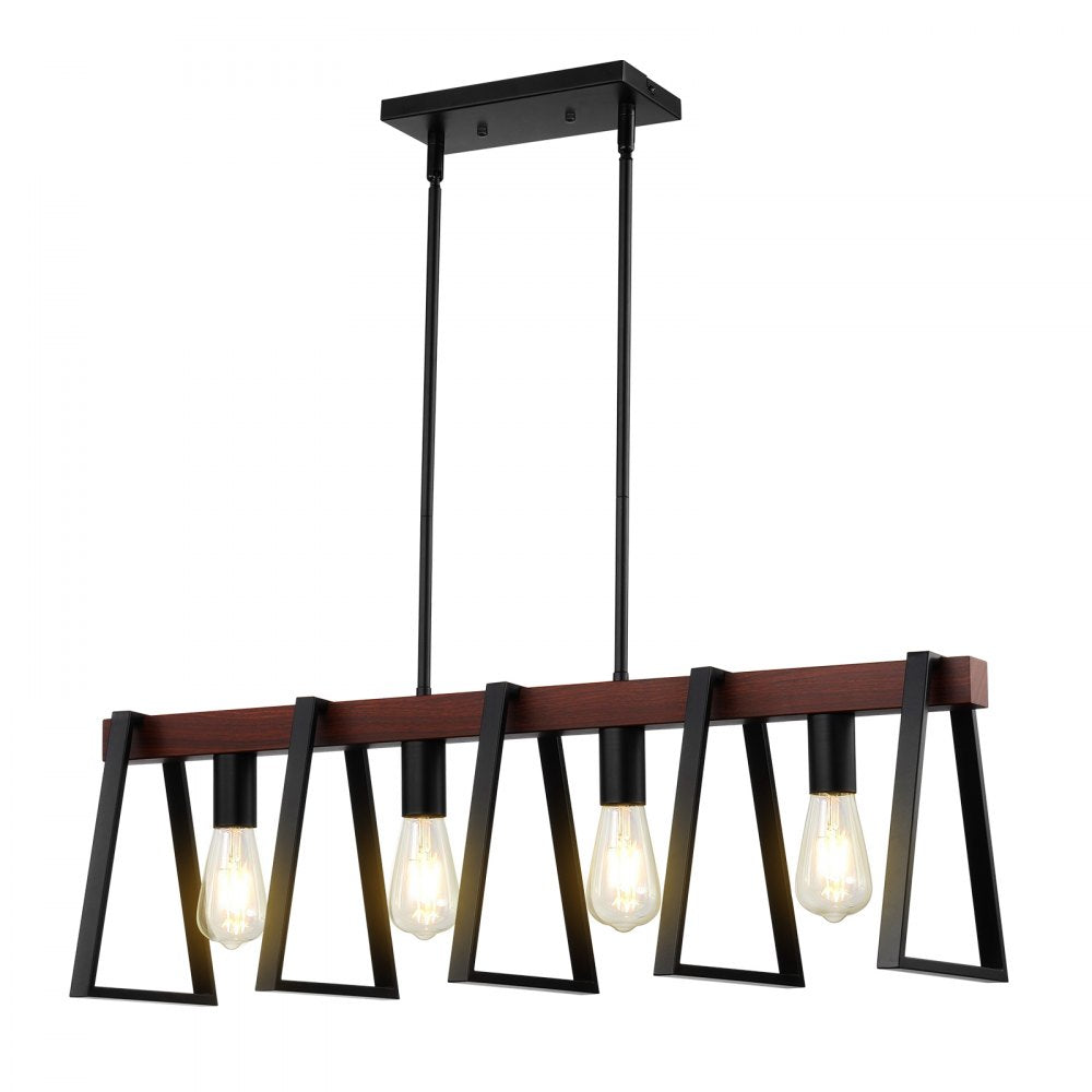 VEVOR 4-Light Kitchen Island Pendant Lights, 60W, Adjustable Dining Room Light Fixture with 2 x 6'' and 6 x 12'' Rods, Industrial Metal Frame Farmhouse Linear Chandeliers Lighting for Dining Room, E26