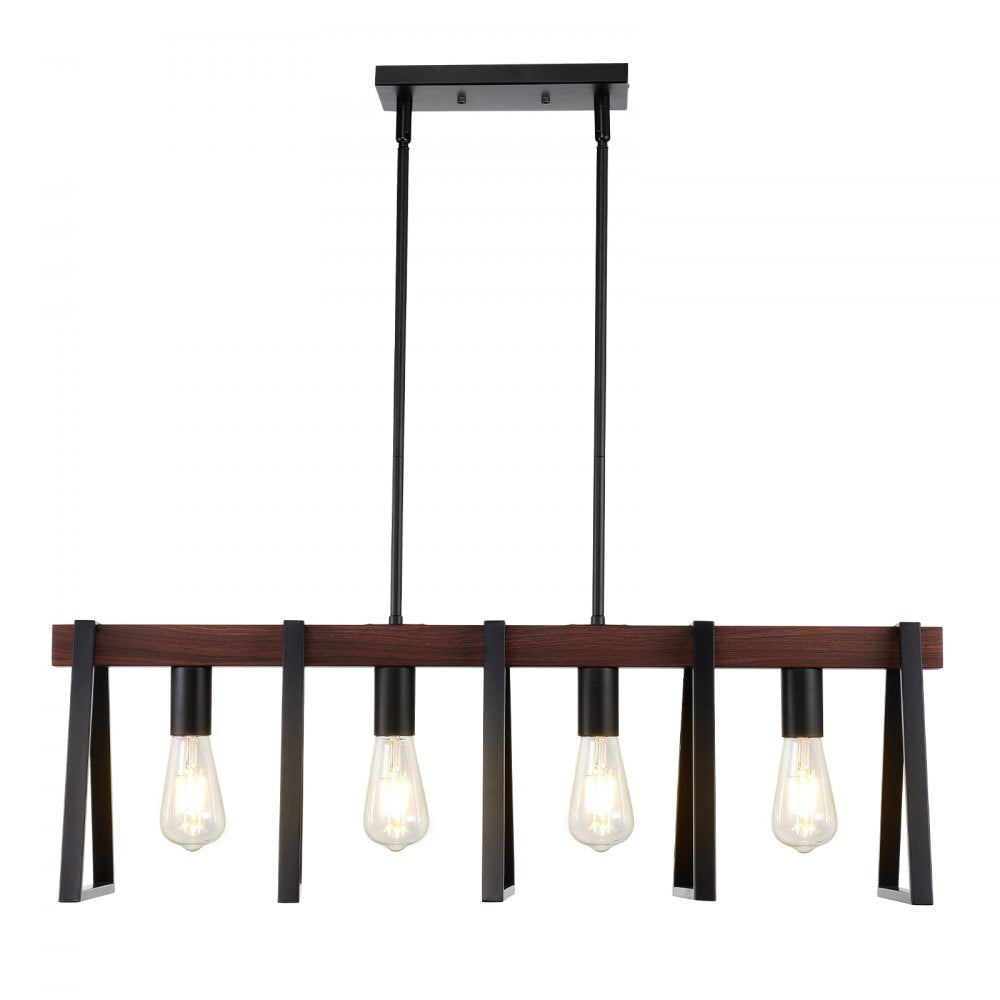 VEVOR 4-Light Kitchen Island Pendant Lights, 60W, Adjustable Dining Room Light Fixture with 2 x 6'' and 6 x 12'' Rods, Industrial Metal Frame Farmhouse Linear Chandeliers Lighting for Dining Room, E26