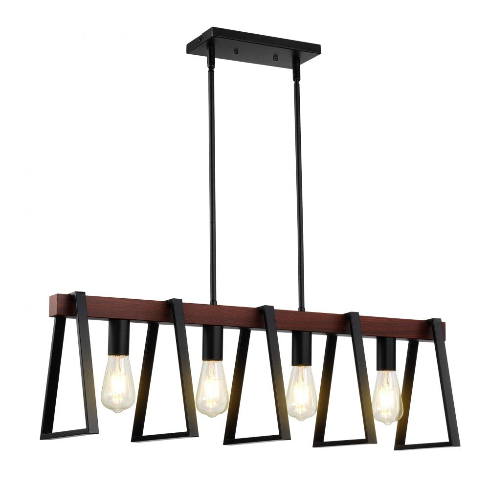 VEVOR 4-Light Kitchen Island Pendant Lights, 60W, Adjustable Dining Room Light Fixture with 2 x 6'' and 6 x 12'' Rods, Industrial Metal Frame Farmhouse Linear Chandeliers Lighting for Dining Room, E26