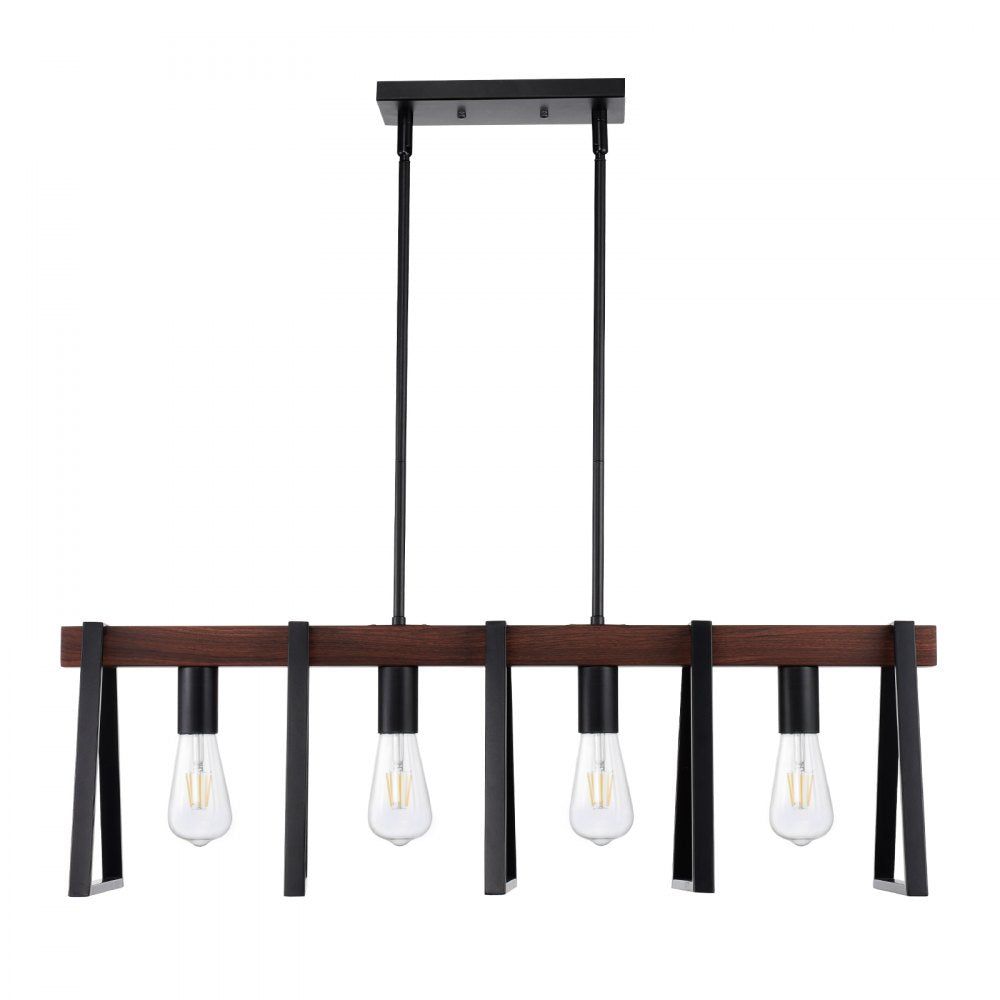 VEVOR 4-Light Kitchen Island Pendant Lights, 60W, Adjustable Dining Room Light Fixture with 2 x 6'' and 6 x 12'' Rods, Industrial Metal Frame Farmhouse Linear Chandeliers Lighting for Dining Room, E26