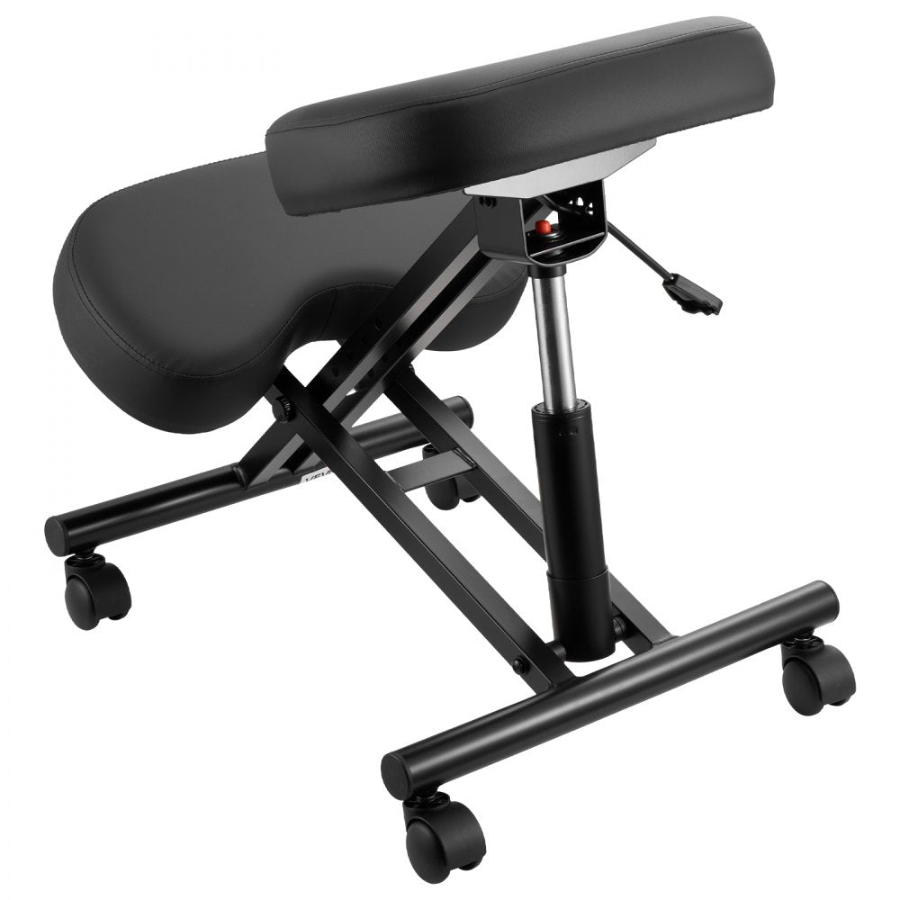 VEVOR Ergonomic Kneeling Chair with Wheels, Mobile X-Shaped Posture Knee Chair with Adjustable Height & Thick Foam Cushions, Natural Relief for Neck or Back Pain for Home, Office or Meditation, Black