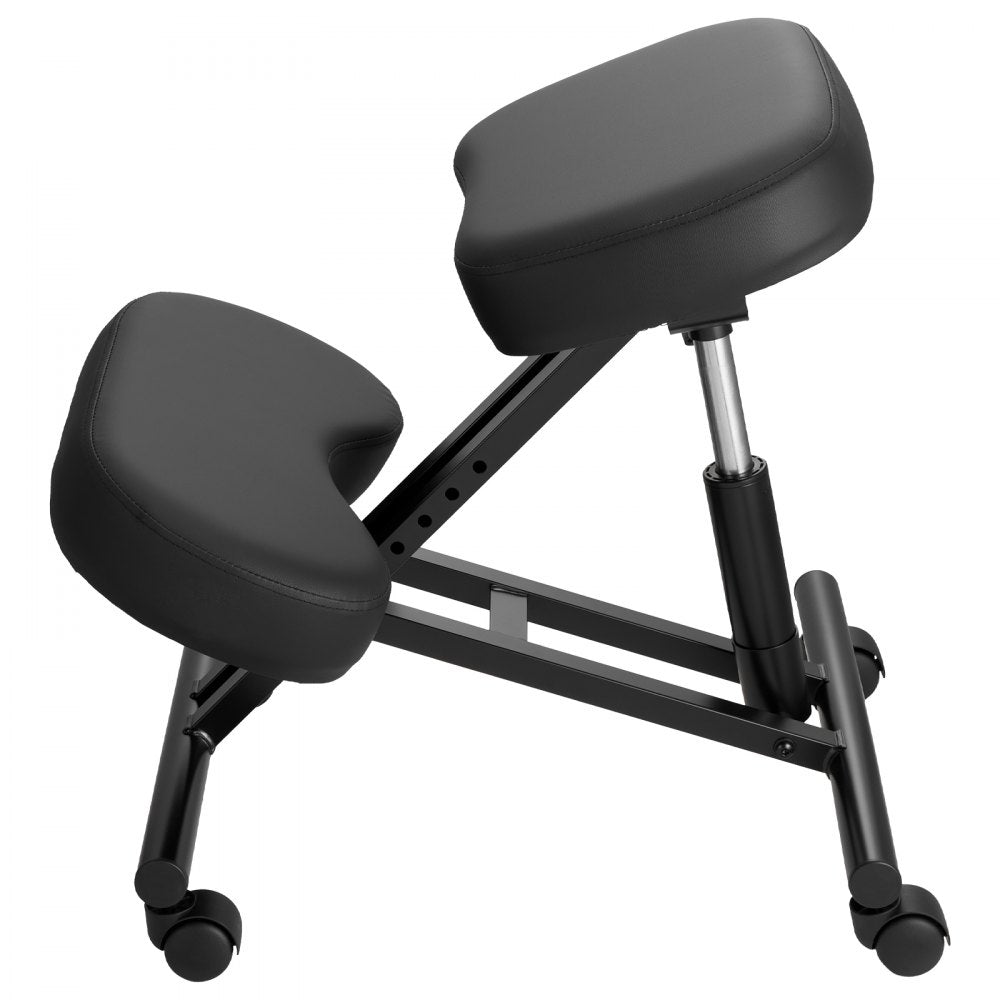 VEVOR Ergonomic Kneeling Chair with Wheels, Mobile X-Shaped Posture Knee Chair with Adjustable Height & Thick Foam Cushions, Natural Relief for Neck or Back Pain for Home, Office or Meditation, Black