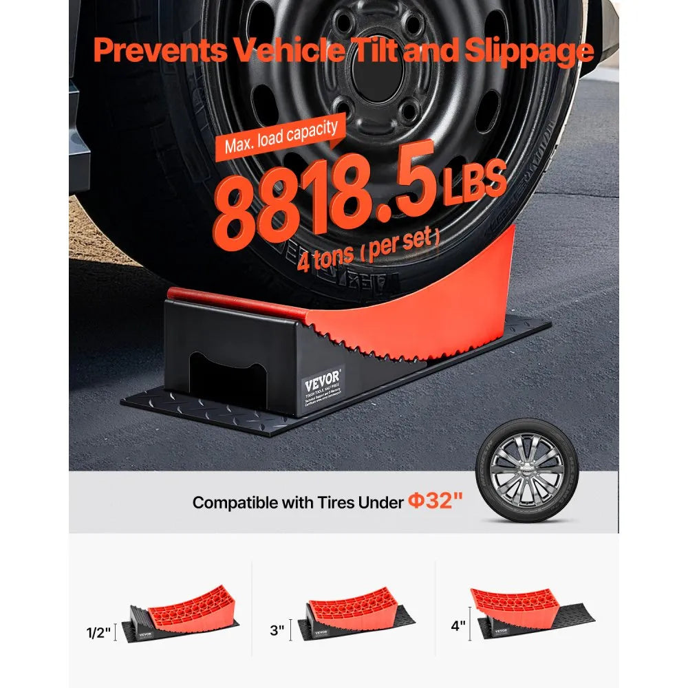 VEVOR Camper Levelers, 2 Pcs RV Leveling Blocks, up to 8818.5lbs Camper Wheel Chocks, Max. 4" Leveling Height Heavy Duty Curved Levelers, RV Camper Leveler Kit with Anti-Slip Mat Carrying Bag Level