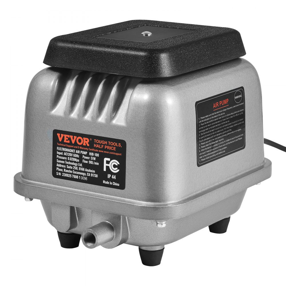 VEVOR Linear Air Pump, 90L/Min Air Flow Septic Aerator Pump, Aeration System for 1/4 Acre 10 FT Deep Ponds, Water Gardens, Waste Treatment, Septic Tanks, Aquariums, Seafood Restaurants, Fish Farms