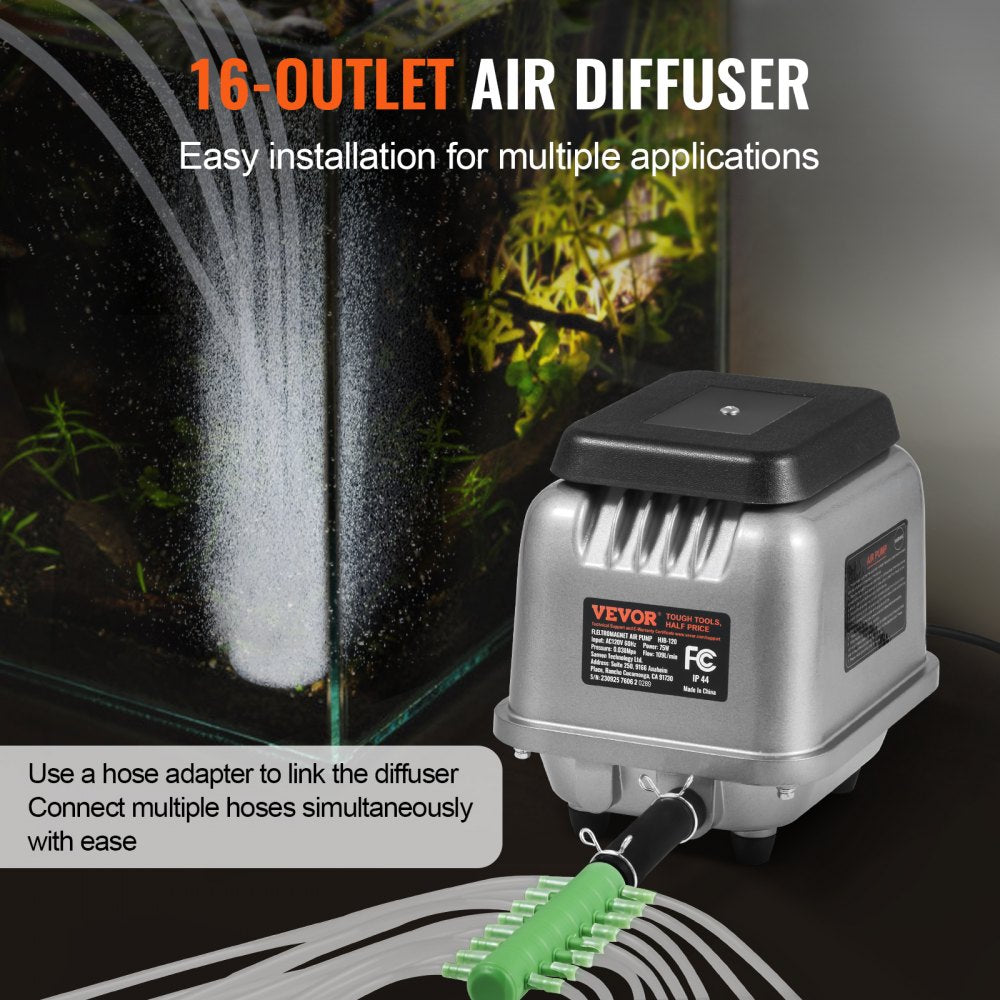 VEVOR Linear Air Pump, 109L/Min Air Flow Septic Aerator Pump, Aeration System for 1/2 Acre 10 FT Deep Ponds, Water Gardens, Waste Treatments, Septic Tanks, Aquariums, Seafood Restaurants, Fish Farms