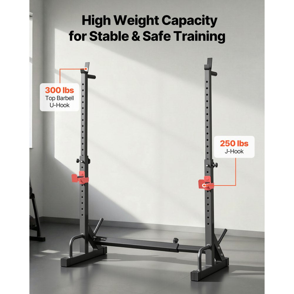 VEVOR Power Cage Squat Rack, Home Gym Power Rack with Adjustable Height & Width, 550LBS Strength Training Workout Equipment with Barbell Storage Racks & J-Hooks for Bench Press, Squat, Weight Lifting