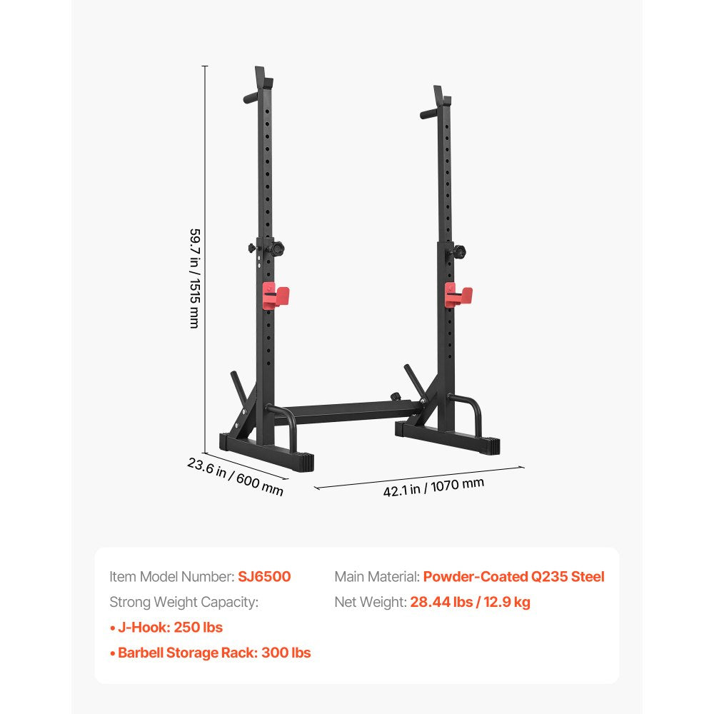 VEVOR Power Cage Squat Rack, Home Gym Power Rack with Adjustable Height & Width, 550LBS Strength Training Workout Equipment with Barbell Storage Racks & J-Hooks for Bench Press, Squat, Weight Lifting