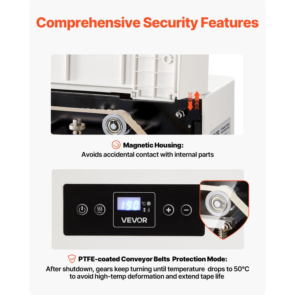 VEVOR Continuous Sealing Machine, 0.32-0.47 in Seal Width, Automatic Continuous Band Sealer with Digital Temperature Control, Automatic Shutdown, Heat Sealing Machine for 0.002-0.0.008 in Plastic Bags