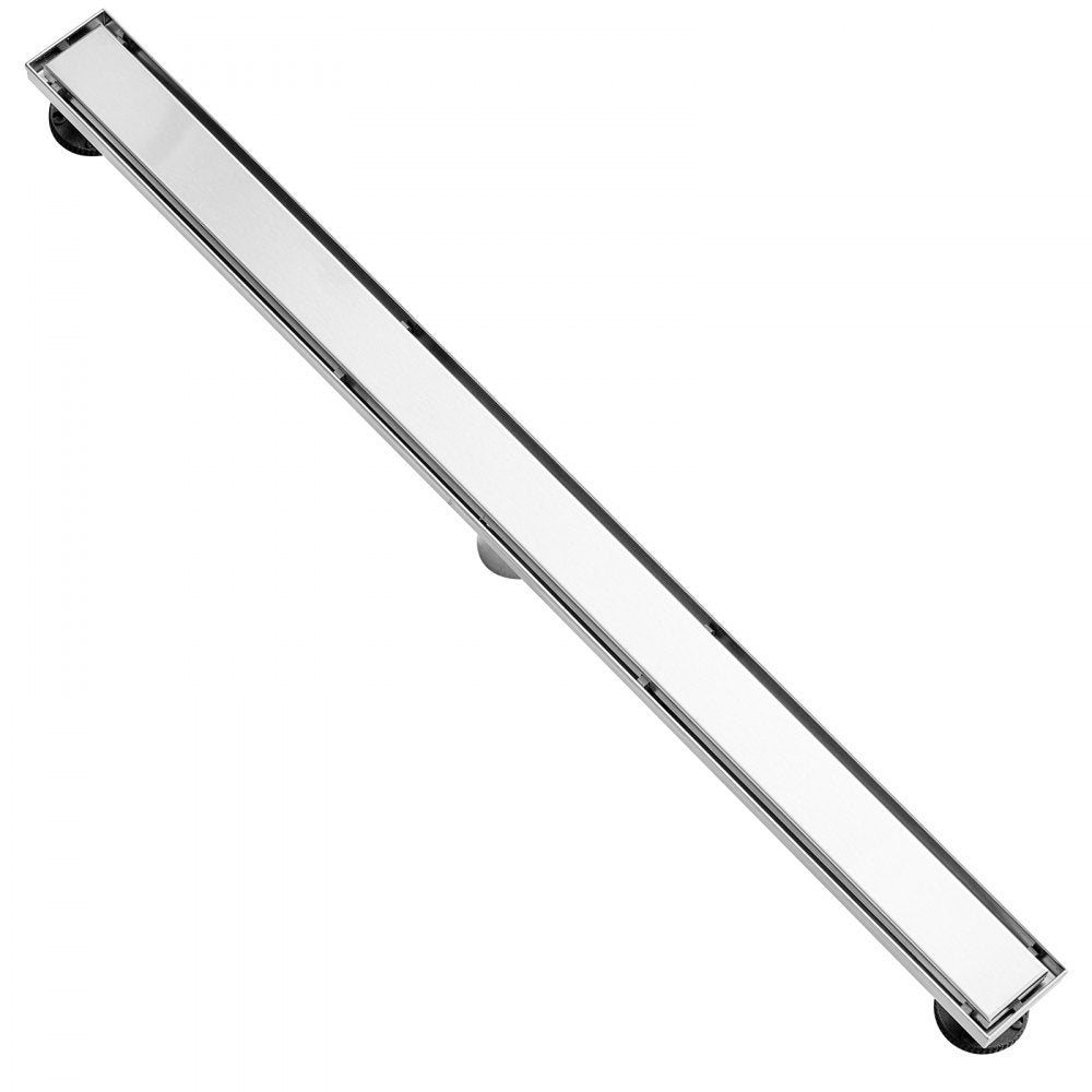 VEVOR 36Inch Linear Shower Drain Offset with Tile Insert Cover,Brushed 304 Stainless Steel Rectangle Shower Floor Drain,Linear Drain with Leveling Feet,Hair Strainer Silver