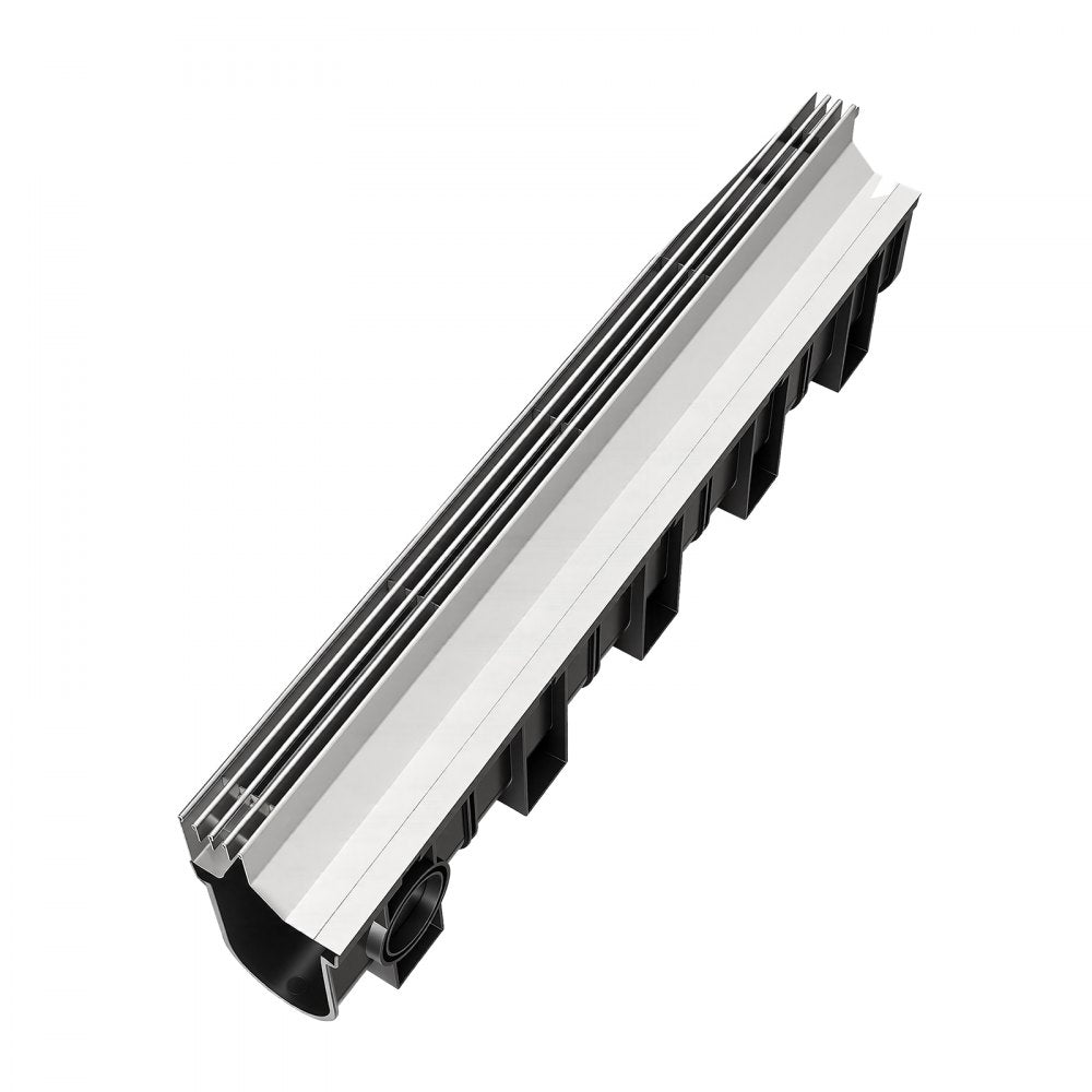 VEVOR Trench Drain, 39.7 x 5.8 x 7.4 in, 3 Pack Linear Drainage Channel with Stainless Steel Grate, HDPE Channel Drain, Outdoor Drainage System for Driveway, Patio, Pool, Garden, Black & Silver