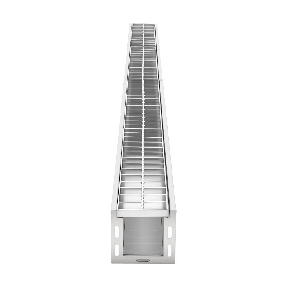 VEVOR Trench Drain, 39.3 x 5.8 x 5.5 in, Linear Drainage Channel with Galvanized Steel Grate, 304 Stainless Steel Channel Drain, Outdoor Drainage System for Driveway, Patio, Pool, Garden, Silver