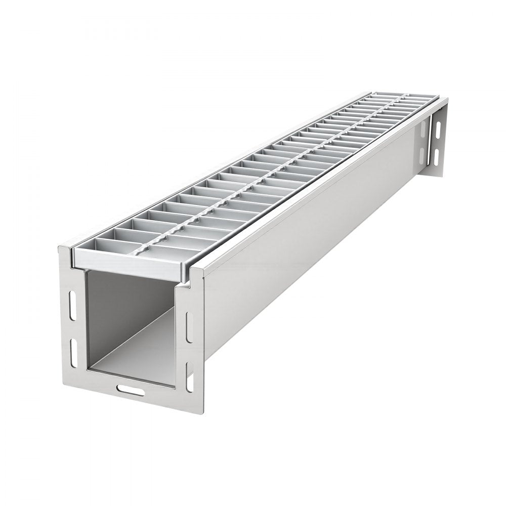 VEVOR Trench Drain, 39.3 x 5.8 x 5.5 in, Linear Drainage Channel with Galvanized Steel Grate, 304 Stainless Steel Channel Drain, Outdoor Drainage System for Driveway, Patio, Pool, Garden, Silver