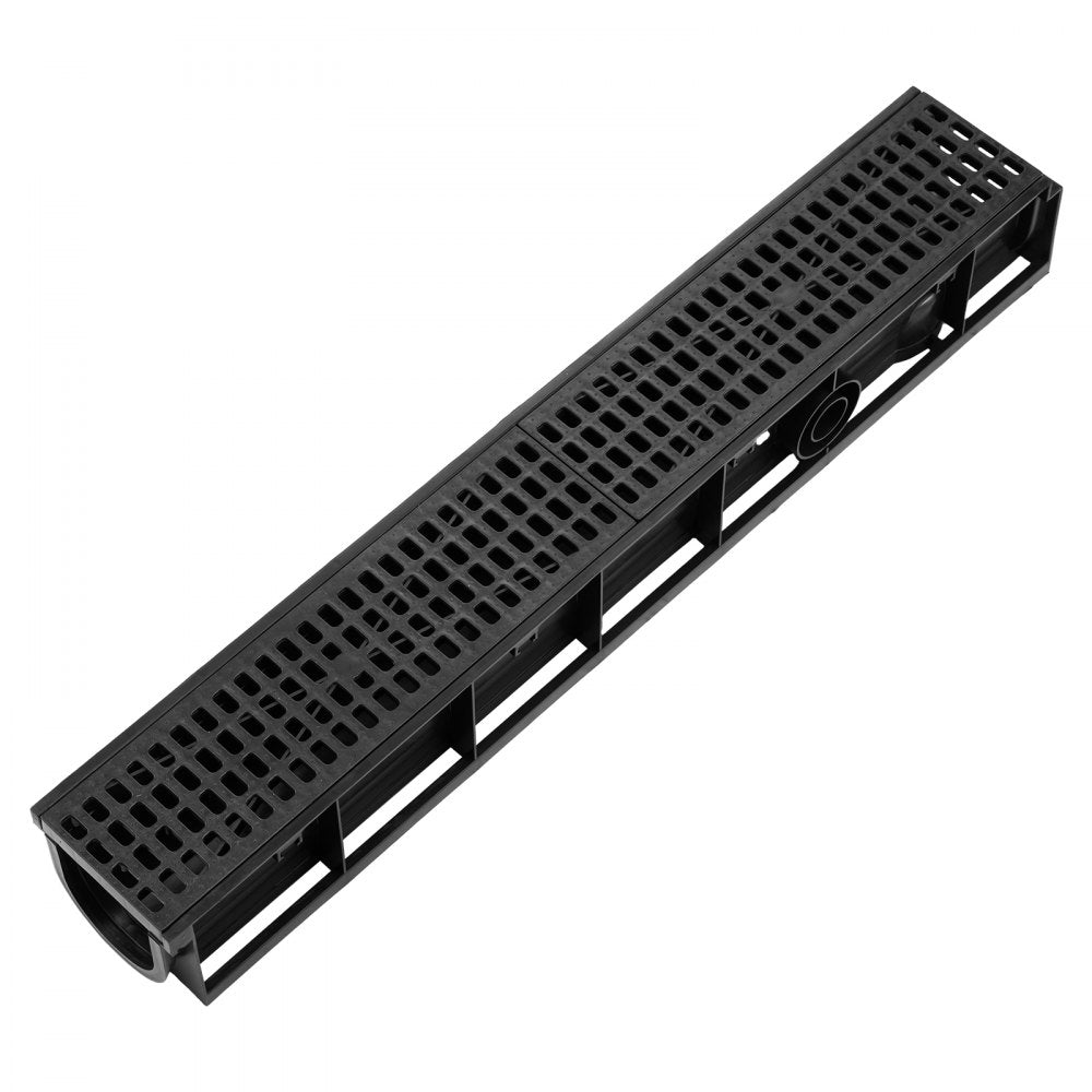 VEVOR Trench Drain, 40.2 x 6.6 x 5.5 in, 3 Pack Linear Drainage Channel, HDPE Channel Drain with Grates & End Caps, Premium Outdoor Drainage System for Driveway, Patio, Pool, Garden, Yard, Black
