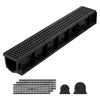 VEVOR Trench Drain, 40.2 x 6.6 x 5.5 in, 3 Pack Linear Drainage Channel, HDPE Channel Drain with Grates & End Caps, Premium Outdoor Drainage System for Driveway, Patio, Pool, Garden, Yard, Black
