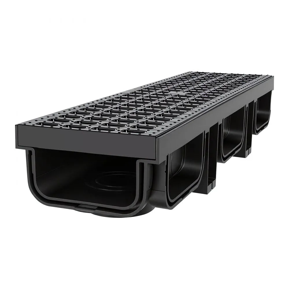 VEVOR Trench Drain, 20.1 x 5.5 x 3.5 in, 12 Pack Linear Drainage Channel, HDPE Channel Drain with Grates & End Caps, Premium Outdoor Drainage System for Driveway, Patio, Pool, Garden, Yard, Black
