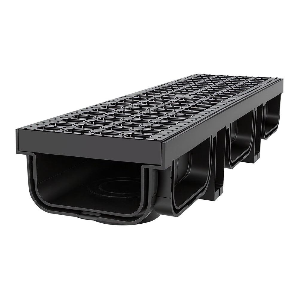 VEVOR Trench Drain, 20.1 x 5.5 x 3.5 in, 12 Pack Linear Drainage Channel, HDPE Channel Drain with Grates & End Caps, Premium Outdoor Drainage System for Driveway, Patio, Pool, Garden, Yard, Black