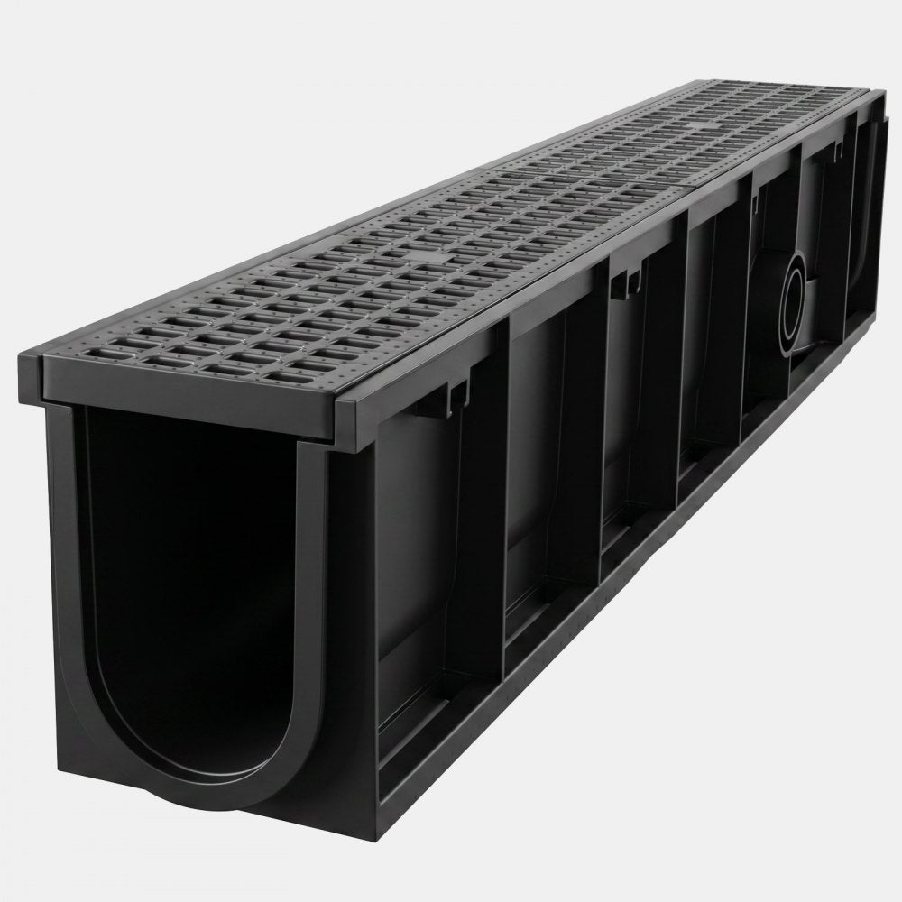 VEVOR Trench Drain, 40.1 x 6.1 x 8.0 in, 4 Pack Linear Drainage Channel, HDPE Channel Drain with Grates & End Caps, Premium Outdoor Drainage System for Driveway, Patio, Pool, Garden, Yard, Black
