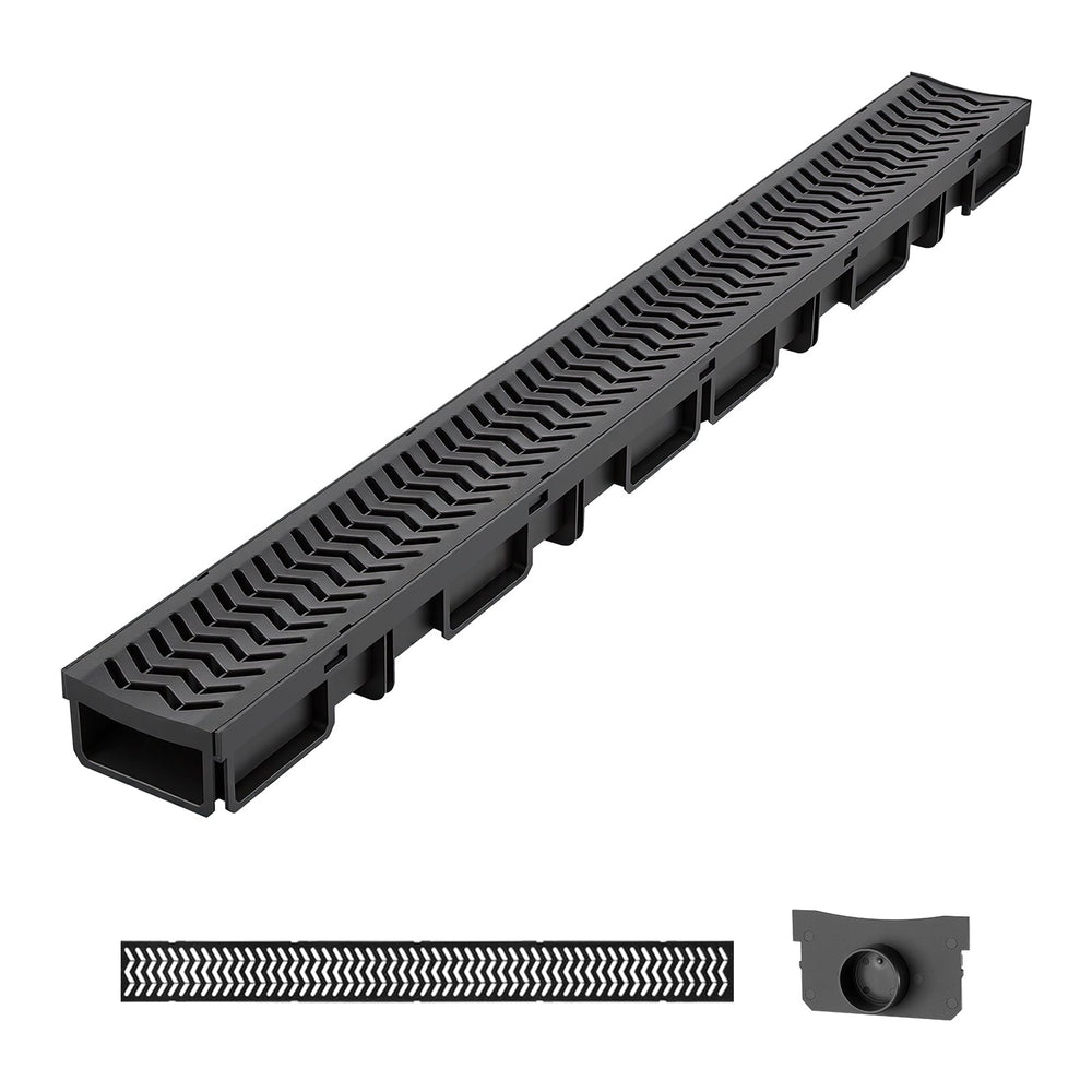 VEVOR Trench Drain, 39.6 x 4.1 x 2.4 in, 6 Pack Linear Drainage Channel, HDPE Channel Drain with Grates & End Caps, Premium Outdoor Drainage System for Driveway, Patio, Pool, Garden, Yard, Black