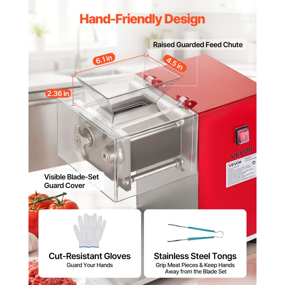 VEVOR Meat Cutting Machine, 850W Commercial Slicer, 3.5mm Heavy Duty Stainless Steel Blade Shredder for Boneless Meat Soft Vegetables, Electric Food Slicers for Kitchen Restaurant Supermarket