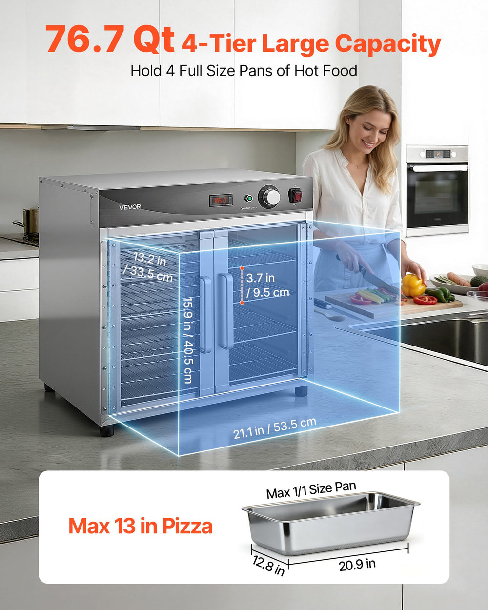 VEVOR Electric Hot Box Food Warmer - 76.7 Qt 4-Tier Large Capacity Graphic
